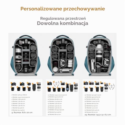 K&F Concept Plecak na lustrzankę cyfrową z kieszenią na laptopa 15-15,6 cala, wodoszczelny, kompatybilny z dronem Canon/Nikon/Sony/DJI Mavic