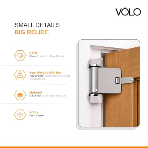 Image of VOLO Door Closer | Heavy Duty Automatic Door Closer | Adjustable Door Speed for Home Office Hotel & Commercial Doors | 1 Year Warranty | (Helix Silver | 40 Kg Capacity | Spring)