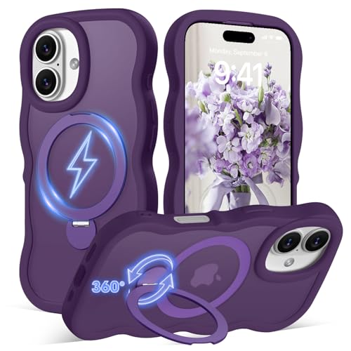 Coque iPhone 16 Plus MagSafe violette avec anneau rotatif 360