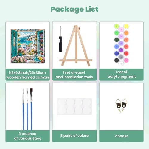 MXJSUA Window View Framed Paint by Numbers Kit for Adults Beginner with Wooden Easel, Adults' Paint-by-Numbers on Canvas, Easy DIY Acrylic Number Painting for Home Decor Gifts, 25x25cm — view 6