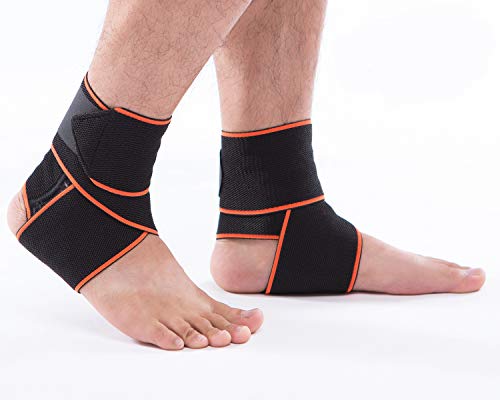 Ankle Brace Breathable Ankle Support Adjustable Ankle Stabilizer with Compression Wrap Support, Suitable for Men & Women, Sports (2 Pack)-One Size Fits All (Orange)