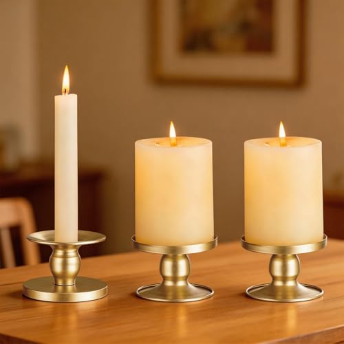 Pillar & Taper Gold Candle Holder: Fits 3 Pillar and 0.87 Taper Candles