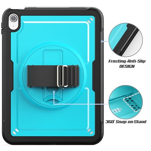 SEYMAC stock Case for iPad (A16) 11th/10th Generation 2025/2022 (11/10.9 Inch), Frosting-Anti-Slip Shockproof Case with Screen Protector, 360° Rotating Hand Strap/Stand, Pencil Holder, Skyblue/Black - Image 7