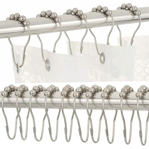 Shower Curtain Hooks, Decorative Rust Proof Stainless Steel Shower Curtain Hooks for Bathroom Shower Rods Set of 12, Polished Nickel (Chrome,12pcs)