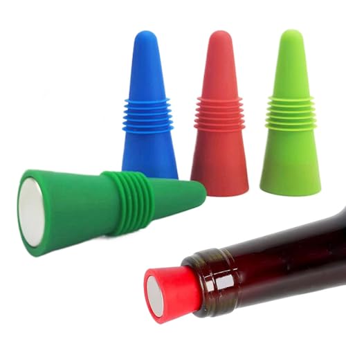 4 piezas Tapones coloridos de silicona para botellas de vino, Tapones de Vino Bomba de Vacío, Sellado Hermético, Conserva Vino, Desmontable para Limpieza Fácil, Tapón Botella Vino Antigoteo