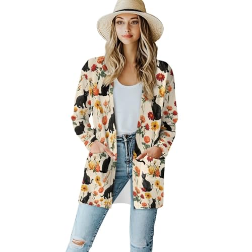 Image of Biyejit Women's Long Sleeve Open Front Cardigan Casual Loose Lightweight Cardigans with Pockets Drape Cardigan