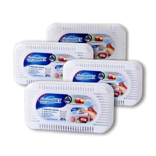 Pack de 4 Absorbe Olores Nevera 60g con Carbón Activo – Neutralizador Natural de Olores para Frigorífico, Mantiene Frescos los Alimentos