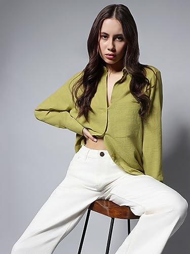 Image of High Star Women's Classic Oversized Spread Collar Long Sleeves Cotton Casual Shirt