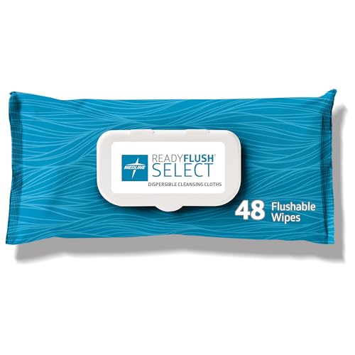 Medline ReadyFlush Select Dispersible Cleansing Cloths, Fragrance-Free, 1 Pack - Premoistened with Gentle, Hygienic, and Eco-Friendly Personal Care Solution