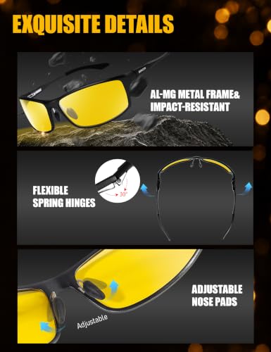 Image of BIRCEN Night Vision Glasses for Driving: Anti-Glare Metal Glasses for Men