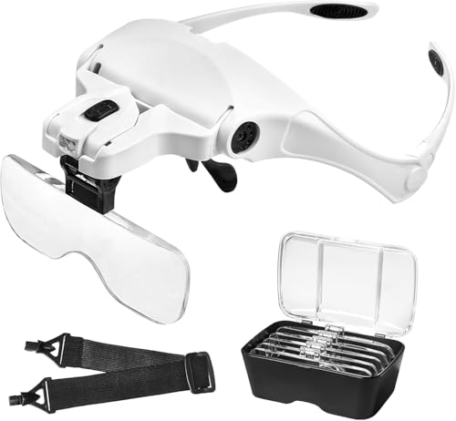 Lupa con Luz 2 Led - Anpro Lupas de Gran Aumento con Luz con 5 Lentes 1.0X, 1.5X, 2.0X, 2.5X, 3.5X Ajustable para Leer, Reparaciones, Coser, Joyería