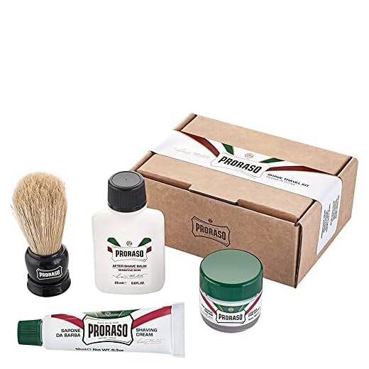 Proraso Travel Sized Shaving Kit for Men | Pre-Shave Cream, Shaving Cream, After Shave Balm & Boar-Bristle Brush for All Skin Types