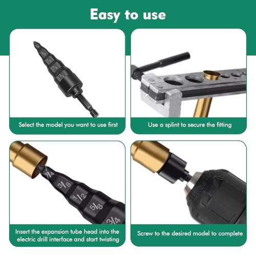 2pcs HVAC Repair Tool Swage Tube Expander 5 in 1 Air Conditioner Copper Pipe Expander Swaging Drill Bit Set Copper Tubing Tool with 1/4, 3/8, 1/2, 5/8, 3/4 Bits(COLOR:black)