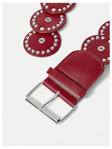 MakeMeChic Women's Faux Leather Wide Disc Buckle Belt Boho Disk Western Waist Belts4