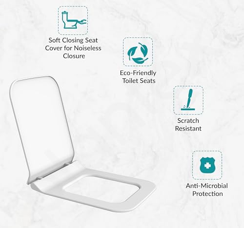 Image of Plantex Polypropylene Toilet Seat /Western Toilet Seats For Bathroom /Soft Closing Toilet Seat /Toilet Seat Cover For Commode - Rectangle Shape (Glossy White)