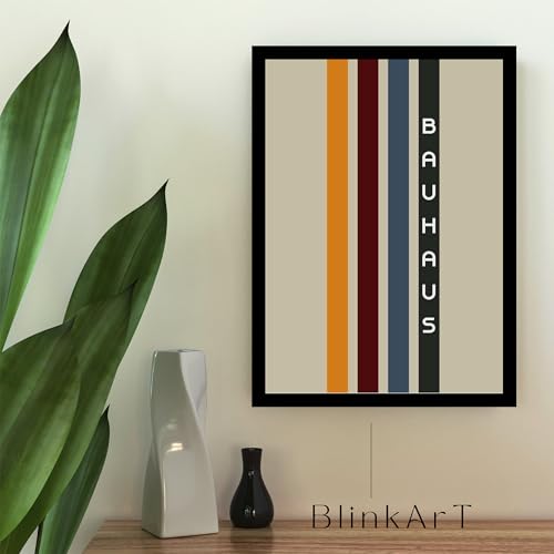 Image of BLINKART Vintage Bauhaus Retro Geometric Aesthetic Poster Gallery | Colorful Wrap Framed For Home Office Studio Living Room Modern Art Studio Decoration Abstract Shapes | (d153) | 13x10 Inch