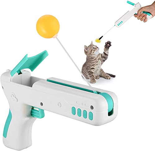 Image of Pets Empire Cat Toy Gun, Interactive Cat Toy Gun Shape Toy with Ball & Feather, Indoor Exercise Funny Cat Stick Toy 1 Piece (Color May Vary)
