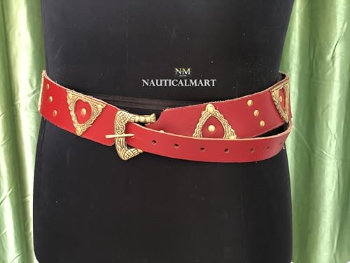 NauticalMart Medieval Red Leather Renaissance Viking Belt with Brass Buckle for Medieval Events, LARP, Renaissance, Ren Faire, Halloween Parties2