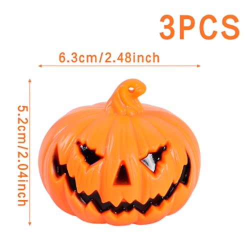Kit 3 Abóboras Decorativas com Luz LED de 6x5cm para Decoração de Halloween em Ambientes Internos e