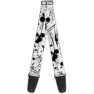 Buckle-down Gs-w31905 Sangle de guitare – Splatter Blanc/noir, 5,1 cm de large et 29–137,2 cm de long - Les Beatles, Paul McCartney, John Lennon, RIngo Starr, George Harrison