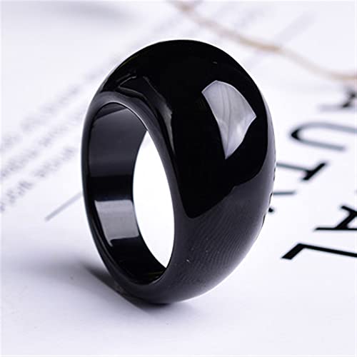 PAOMIAN Green Jade Ring Crystal Chalcedony Ring Tail Agate Rings Men Women Jewelry Lucky Stone Jade Finger Ring Brand Gemstone Ruby (Gem Color : Black, Ring Size : 10)