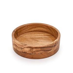 Fruit Bowl Acacia Wood Round White Decorative Bowls for Rustic Home Decor Table Centerpieces for Veggies, Fruits (8″x 8″ x 2.5″)