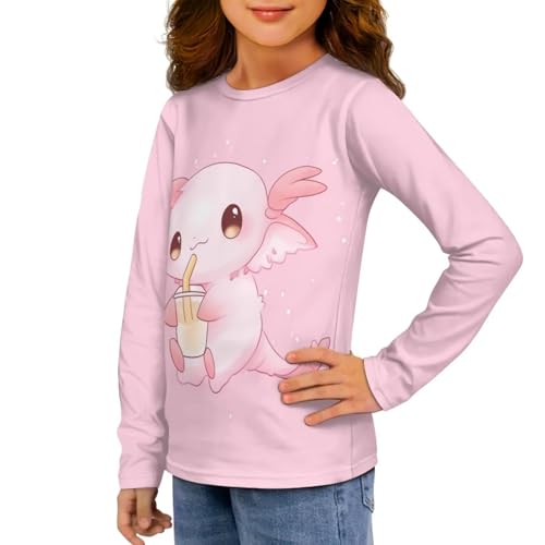 Image of Girls Long Sleeve Shirt with Cute Graphic Casual Pullover Tops 3-16Y