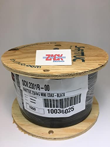 Shattuc 23AWG Solid BC Center w/Foil+TC Braid Shield Coax Cable Black 1000' Spool;Mini Coax