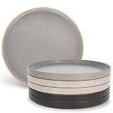 Potted Pans Ceramic Plates - 6 Piece Neutral Flat Porcelain Dish Set - 10.5in Modern Dishes with Lipped Edge for Everyday Kitchen Use - Oven, Dishwasher, and Microwave Safe Ceramic Dinnerware Sets