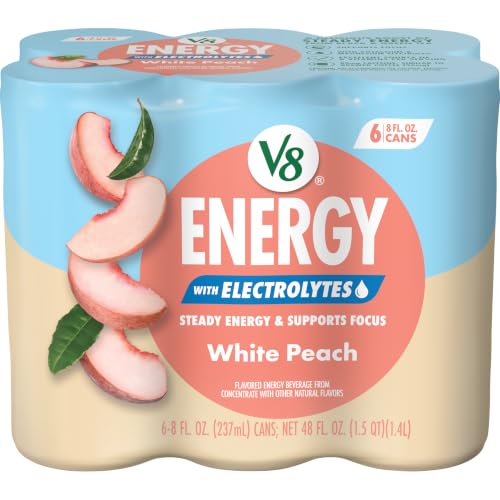 V8 Energy White Peach with Electrolytes Beverage, 8 Fl Oz Can