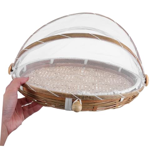 Cesta artesanal de bambú resistente con tapa de malla para uso doméstico 5