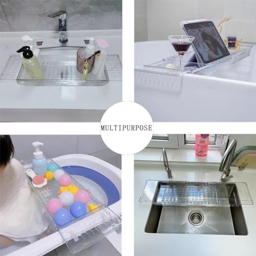 Expandable Bathtub Storage Rack, Gray Bath Tub Organizer Caddy, Multifunctional Plastic Tub Tray Holder, 80x18cm Bath Shelf for Efficient Bathroom Storage