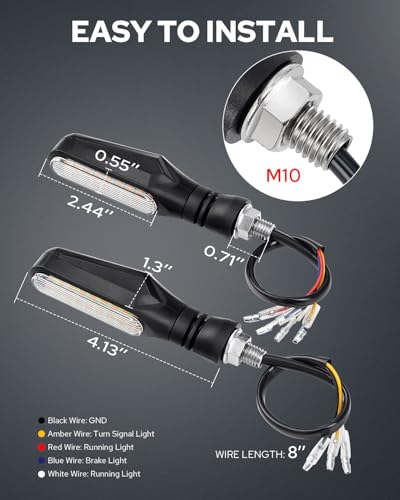 Image of Benlari 4PCS Flowing Motorcycle Turn Signals With Running Lights, Front & Rear Turn Signal Brake Light 12V Fit for Harley Honda Yamaha Triumph, White /Red /Amber