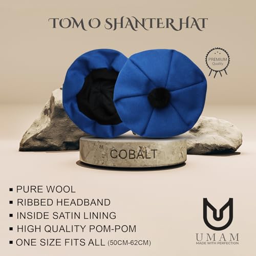 Image of Scottish Tam O' Shanter Hat Tartan Bonnet Pom Pom Wool Flat Cap One Size