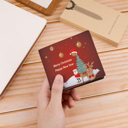 Merry Christmas And Happy New Year Wallet Elegant Leather Wallets with ID Window & 2 Card Slots, Slim Bifold Wallet for Men Women4