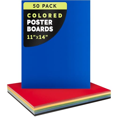 Image of Hygloss Medium Colored Poster Board 11x14-50 Assorted Standard Color Bulk Pack - Red, Yellow, Green, Blue, Black - 10 Pt. Thickness Poster Board Paper, Posterboard Multipack 11 inch x 14 inch