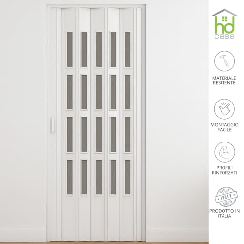 Miniatura 4 de Hdcasa Puerta Plegable Extra Standard, Pvc Con Cristal Transparente, Reversible Y Regulable En Altura Longitud, Para Montaje Propio, Fabricada Italia, Decoración Del Hogar, Blanca, 82 X 210 Cm