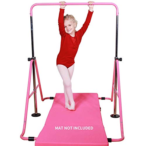 GEEKTERMAX Gymnastics Training Bar Gymnastic Folding Horizontal Bars for Kids (Pink)