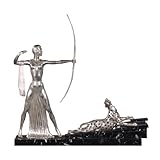Luxus Deko Bronzefiguren Diana mit Bogen und Leopard auf Marmorsockel von Casa Padrino