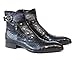 Jo Ghost 3206 Italian Navy Blue Crocodile Print Leather Ankle Boots with Zippers, Buttons & Buckle