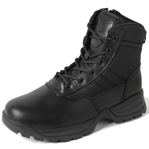 Best Patrol Boots for Police: Top Picks & Reviews 15 WIDEWAY Men's Tactical Boots with Side Zipper Leather Military Work Boots for Men Black Combat Boots for Police Patrol and Hiking