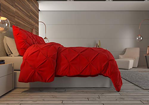 Image of Nestl Twin Comforter Set Pinch Pleat Comforter, Bedding Comforter Sets, Comforter Set for Twin Bed, Pintuck Comforter Set Twin /Twin XL Size, Down Comforter with 1 Pillow Sham, 2-Piece - Cherry Red