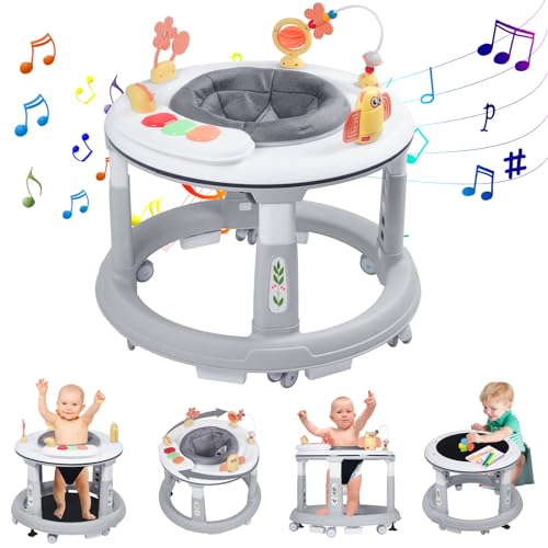 Image of Baby Walker, 5 in 1 Walker for Baby Boy Girl 6-12 Months, Foldable Baby Walker with Wheels, Activity Center for Toddler Infant 6-18 Months with Bouncer & Learning Mode, Music, Adjustable Heights