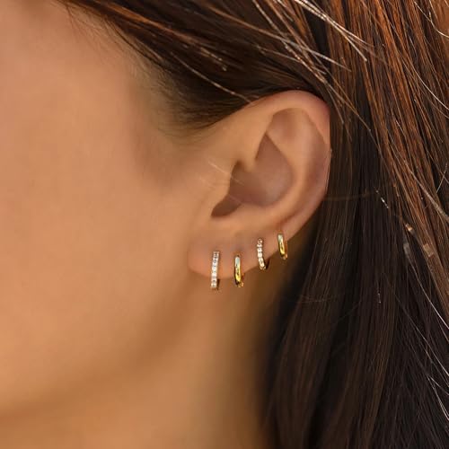 Gold Huggie Hoop Earrings Set for Women, 14K Real Gold Plated Small Hypoallergenic Earrings Sets for Multiple Piercings Jewely, Tiny Cartilage Hoop Earrings for Women4
