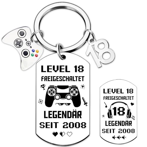 Geschenk 18. Geburtstag Junge Mädchen Schlüsselanhänger - 18 Gamer 2026 Coole Geburtstagsgeschenk, Lustige Edelstahl Geschenk für 18 Jahre Sohn Tochter Bruder Freunde