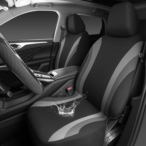Image of CAR PASS EVA Waterproof Car Seat Covers Front Seats,Gray Two Front Seat Covers,Airbag Compatible,Automotive Seat Covers Universal Fit Sedans,Cars,Vans,SUVs,Trucks (Black and Gray)