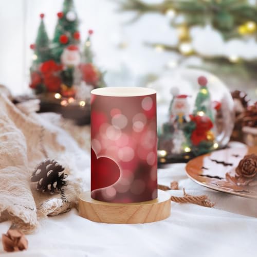 Image of Valentines Lights Flameless Candles Valentines Hearts Bokeh Effect Pillar Candles Set of 2 Battery Operated Remote Control Warm Lights Home Decor