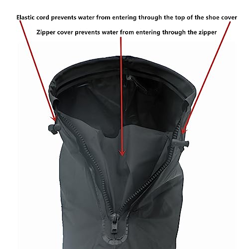 Image of Waterproof Shoe Covers, Reusable Foldable Slip Proof Bottom Overshoes with Zipper, Keep Shoes Dry for Cycling Fishing Walking in Rain Snow and Mud (Black Short Boot, XL)