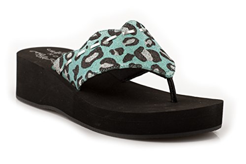 ROPER Girls' Glittery Leopard Print Wedge Sandals Blue 2 US