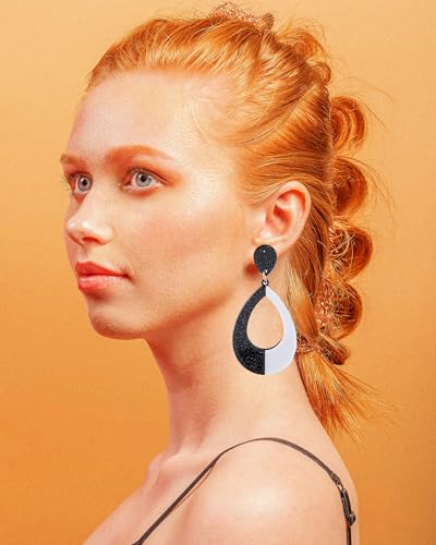 Black White Acrylic Earrings for Women Acrylic Triangular Drop Dangle Earrings Trendy Water Drop Two Tone Stud Earrings Geometric Resin Statement Earrings Jewelry2